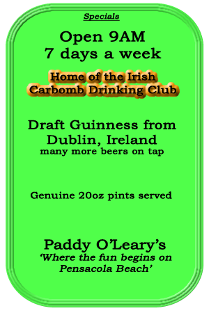 Specials from Paddy O'Leary's Irish Pub